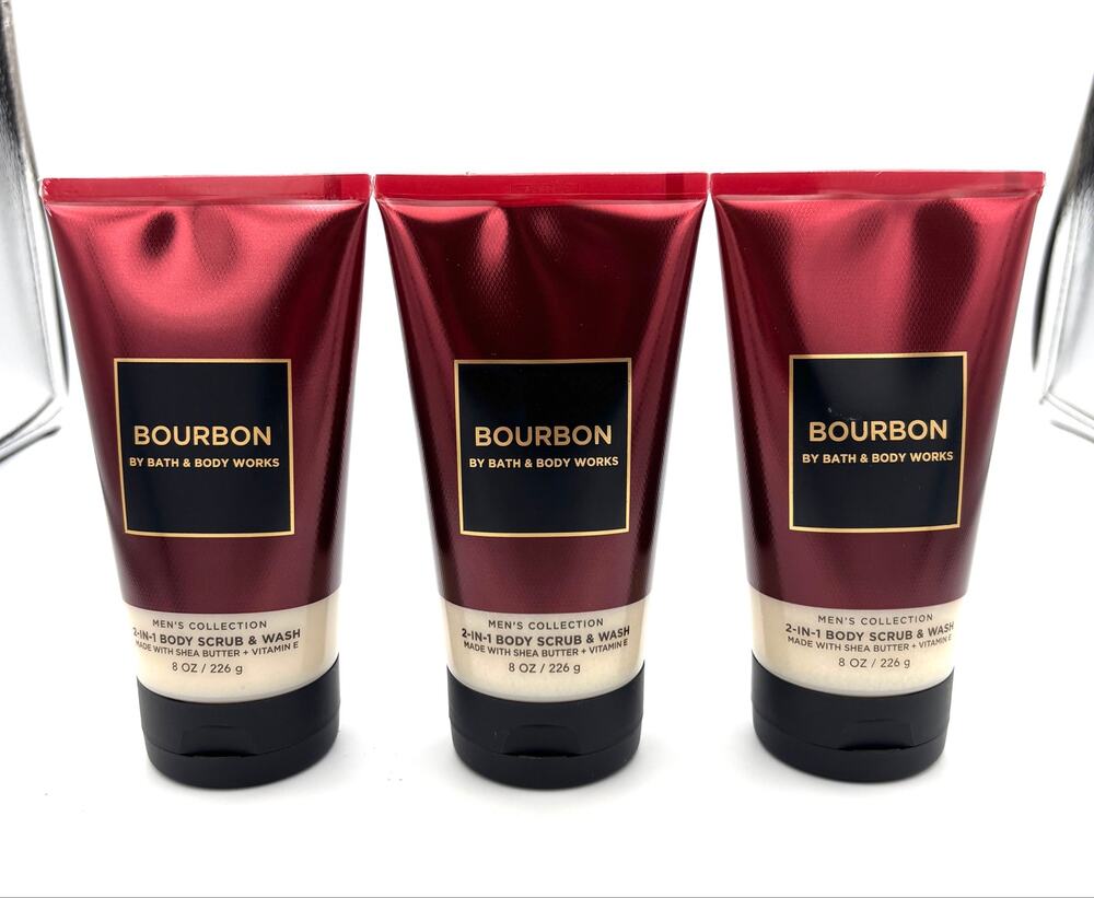 Bath & Body Works Bourbon 2-in-1 Body Scrub & Wash 8 oz Lot of 3 Men’s NEW